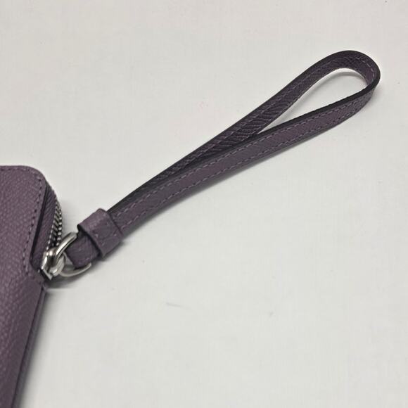 Coach New York Amethyst Purple Corner Zip Wristlet Cross Grain Leather Wallet - Picture 11 of 13